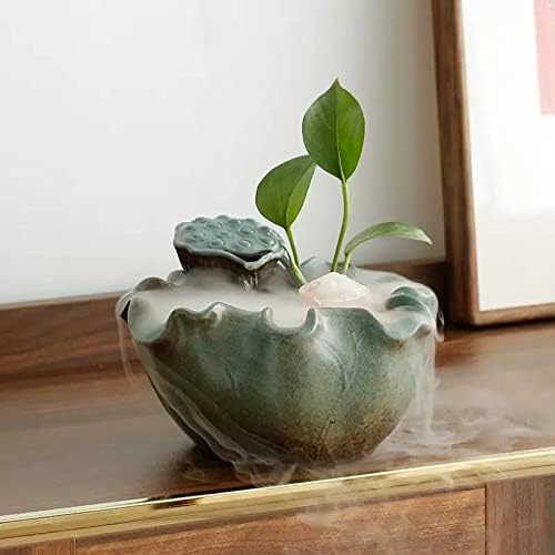 Ceramic Lotus Leaf Tabletop Water Fountain with Mist