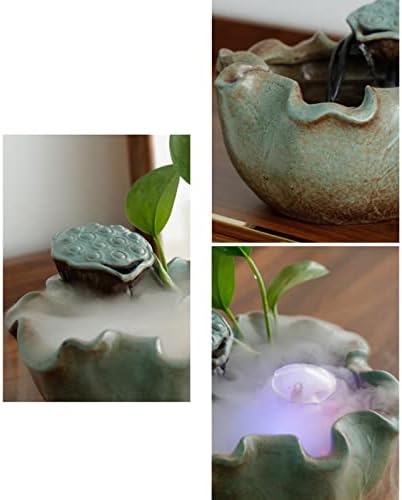Ceramic Lotus Leaf Tabletop Water Fountain with Mist