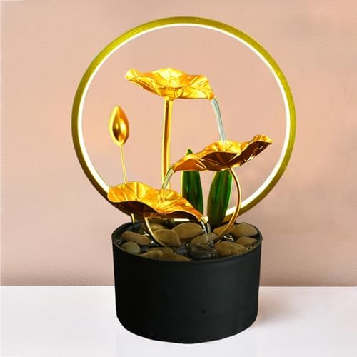 White Tabletop Fountain Indoor Metal Lotus Leaf Decor