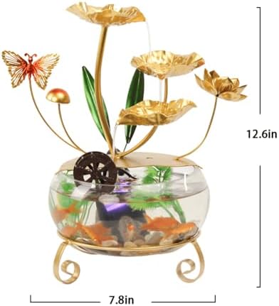 Modern Lotus Leaf Tabletop Fountain with LED Light and Butterfly Design
