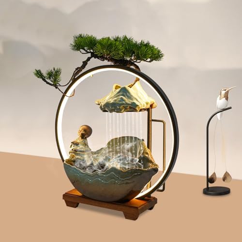 Cute Monk Statue Waterfall Humidifier with LED Light and Atomizer Mist
