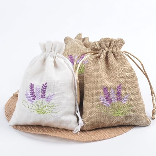 Set of 10 Cotton Linen Scented Lavender Bags for Jewelry Storage