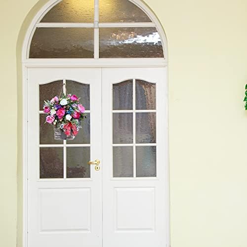 FQQWEE Colorful Peony Wreath Door Hanging Decor