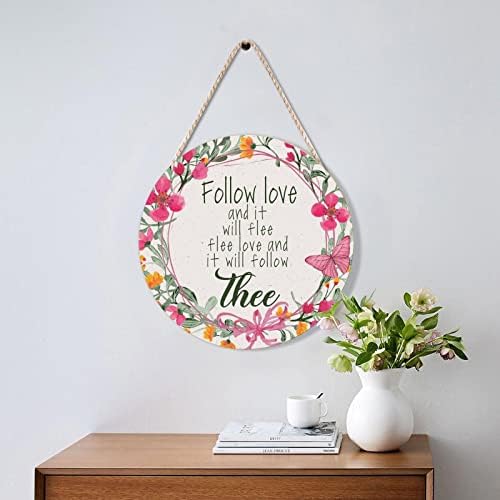 Farmhouse Front Door Hanger Vintage Floral Wreath Wood Sign