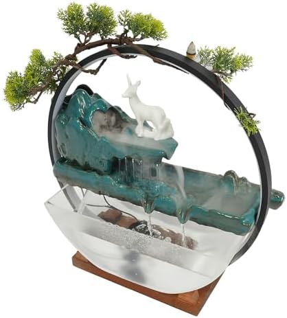 Indoor Ceramic Water Fountain with Mist LED Light and Atomization Effect