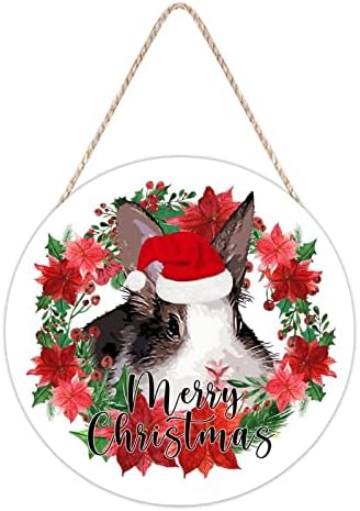 Cute Christmas Rabbit Door Hanger with Holly Wreath