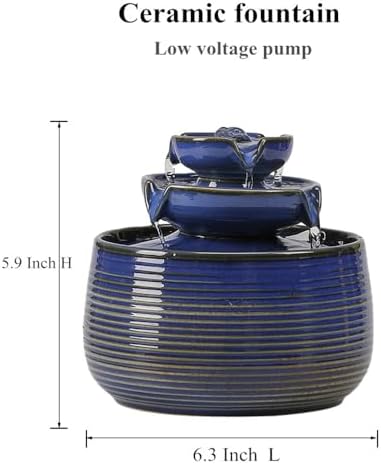 Outdoor Indoor Water Feature Fountain Waterfall Tabletop Mini Ceramic Garden Fountain Blue A171
