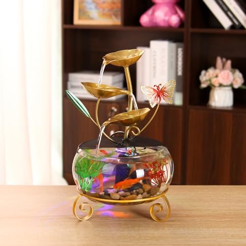 Modern Gold Indoor Water Fountain with Butterfly and Aquatic Plants 1