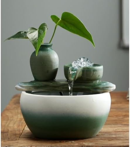 Green Tabletop Water Fountain for Home or Office Decor