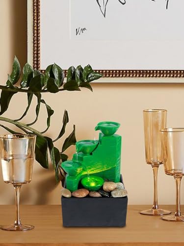 Emerald Green Tabletop Fountain with Light and Sound