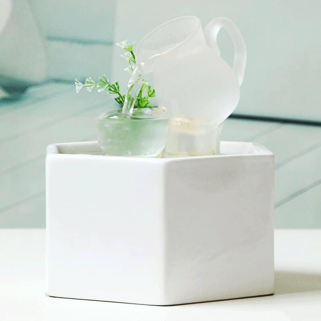 White Tabletop Fountain with Teapot Teacup Design