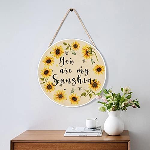 Farmhouse Front Door Hanger Vintage Sunflower Wreath Bee Wood Sign