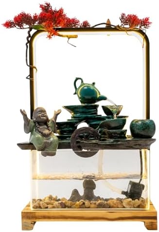 Tabletop Buddha Water Fountain with LED Light for Good Luck Wealth Decor