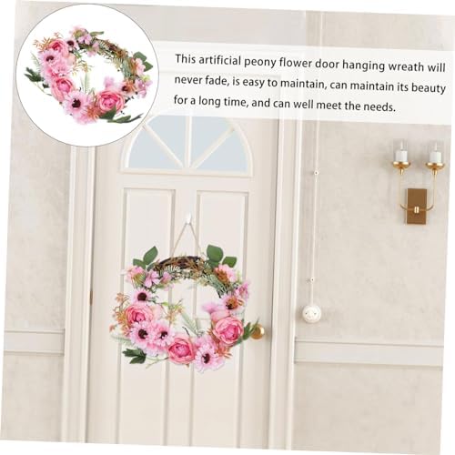 Realistic Peony Flower Wreath Door Decor Hanger Spring Garland Over Door Hanging Wreath