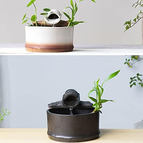 White Ceramic Tabletop Fountain with Waterfall Effect