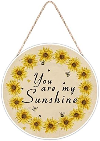 Farmhouse Front Door Hanger Vintage Sunflower You Are My Sunshine Bee Wood Sign