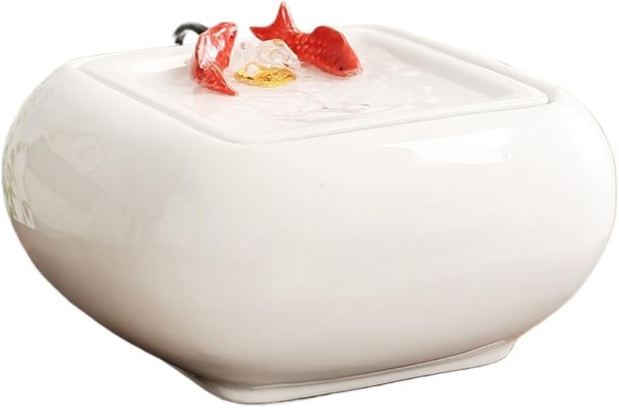 White Tabletop Ceramic Water Fountain with Goldfish