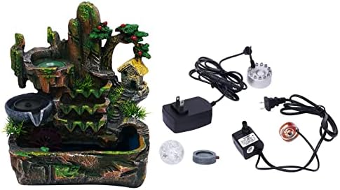 Waterfall Fountain Tabletop Rockery with Atomizer and LED Lights