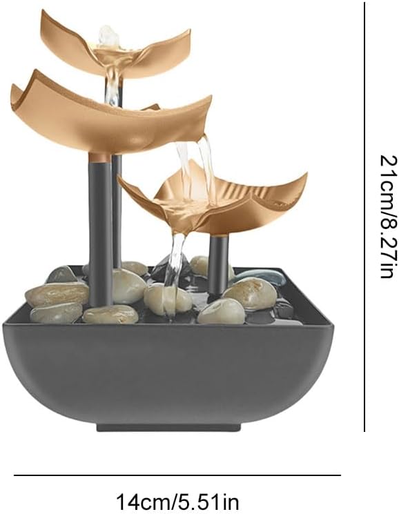Tabletop Water Fountain with LED Light Indoor Zen Decor