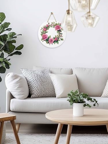 Welcome Sign with Red Rose Wreath Door Decor 10 Inch