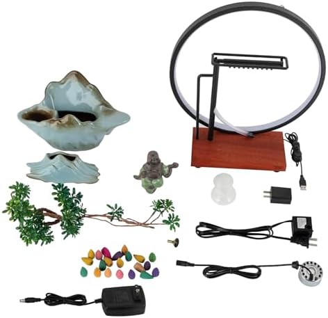 Indoor Tabletop Waterfall with LED Light and Artificial Plants