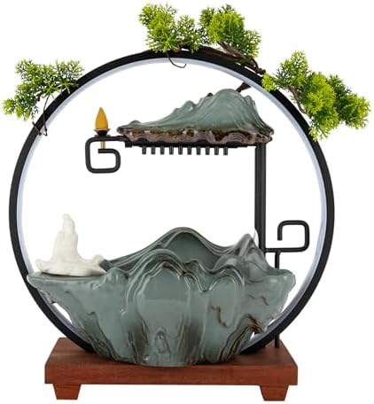 Indoor Tabletop Fountain with People Statue and LED Light