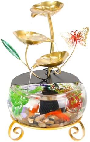 Modern Gold Indoor Water Fountain with Butterfly and Aquatic Plants 1