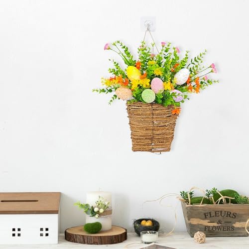 Spring Door Wreath with Wildflowers and Easter Eggs