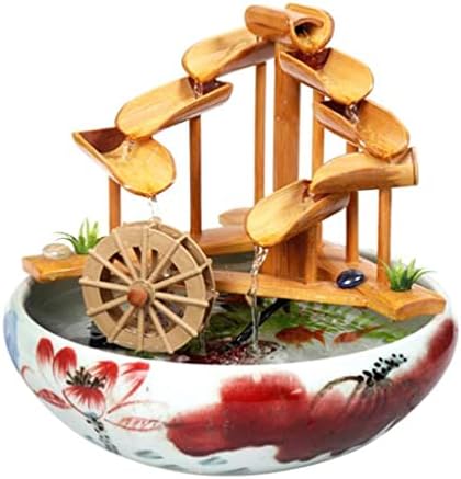 Bamboo Tabletop Fountain with Flowing Water and Ceramic Fish Tank