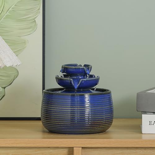 Outdoor Indoor Water Feature Fountain Waterfall Tabletop Mini Ceramic Garden Fountain Blue A171
