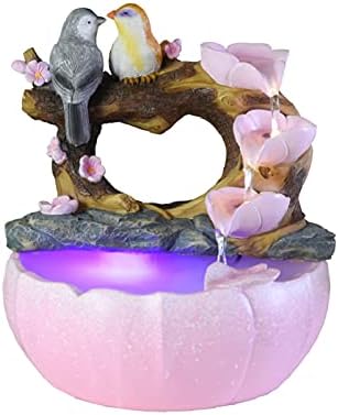 Grey Resin Tabletop Water Fountain with LED Light 10 Inch