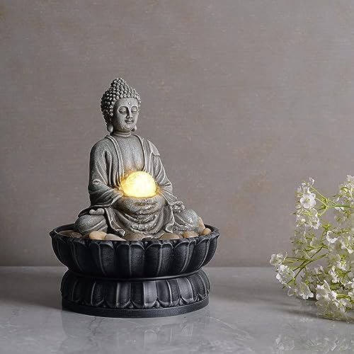 Kalona Zen Tabletop Buddha Fountain with LED and Rolling Ball