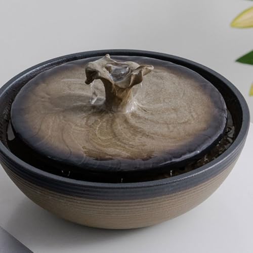 Brown Ceramic Tabletop Water Fountain for Feng Shui