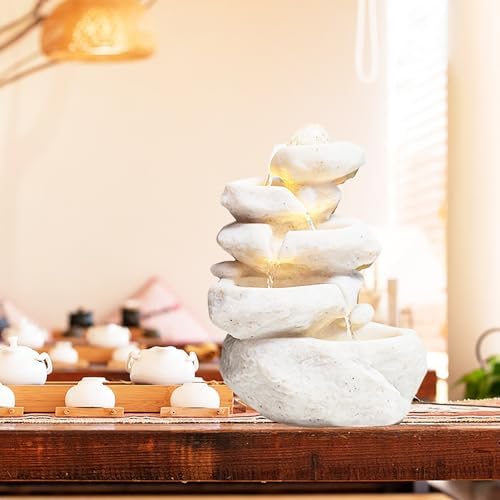 Resin Desktop Fountain with LED Light White