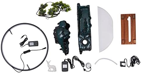 Tabletop Fountain with LED Light Loop Deer and Fish Decor