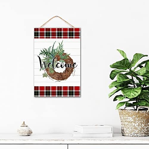 Welcome Winter Door Wreath Farmhouse Hanging Sign 8x12in