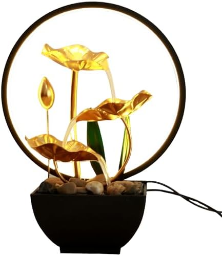 USB Powered Tabletop Water Fountain with LED Lights and Natural Rocks