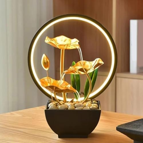 Elegant 3 Tiered Indoor Tabletop Fountain with LED Light and Natural Stones