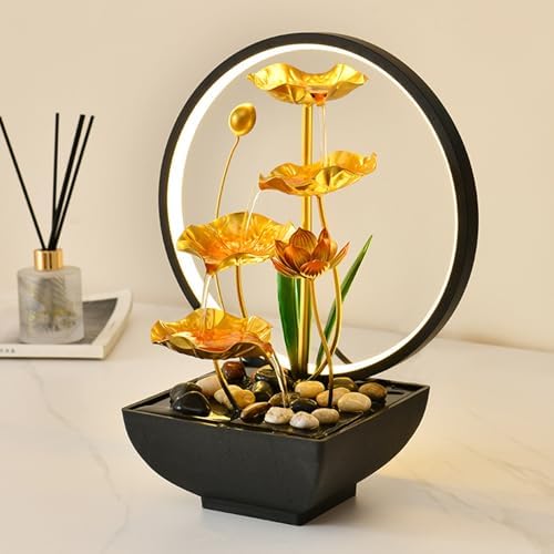 4 Layer Metal Lotus Tabletop Water Fountain for Home Office Decor