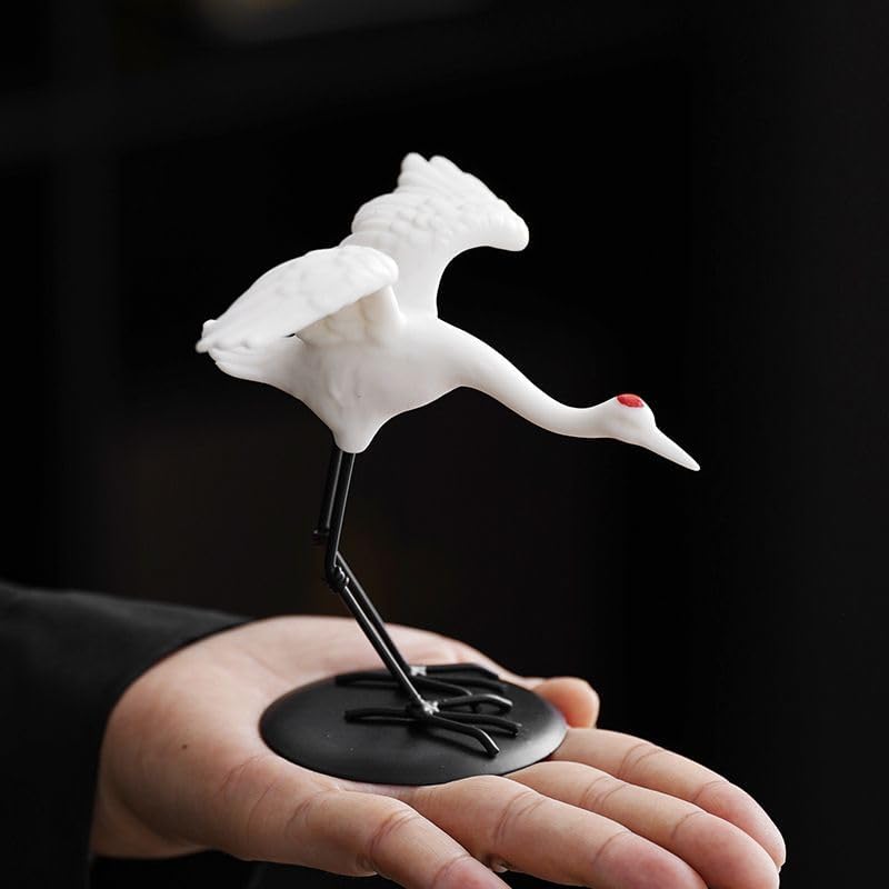 Ecqizer Ceramic Red-Crowned Crane Tabletop Fountain