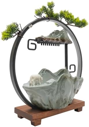PROYONGOO Indoor Waterfall Fountain with LED Light and Artificial Plant