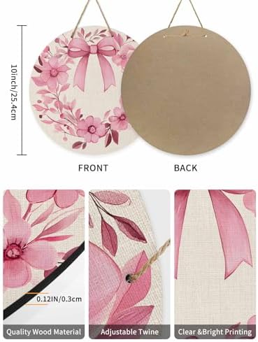 Welcome Sign for Front Door with Pink Bow Wreath