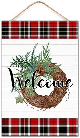 Welcome Winter Door Wreath Farmhouse Hanging Sign 8x12in