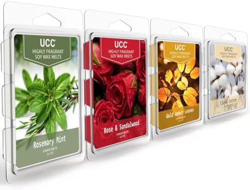 UCC Wax Melts 4 Pack - Wild Mint Eucalyptus Rose Sandalwood Gold Amber Leaves Clean Cotton