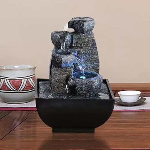 Modern Tabletop Waterfall Fountain with Rockery Design