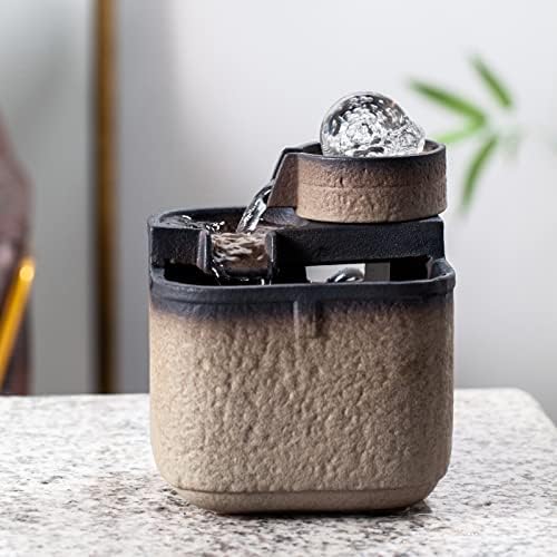 EVSER Indoor Tabletop Fountain Ceramic Brown Brass Water Fountain for Office Home Bedroom Desk Decoration