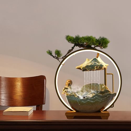 Cute Monk Statue Waterfall Humidifier with LED Light and Atomizer Mist