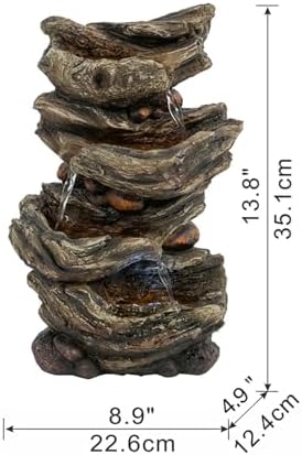 BGTR 9x5x14 Indoor Brown Wood-Look Water Fountain with 4-Tier Polyresin Cascading Design