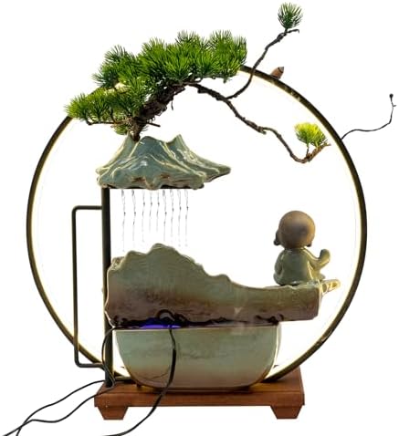 Yiyibyus Tabletop Buddha Water Fountain with LED Light and Zen Decor