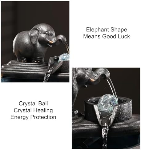Ceramic Elephant Tabletop Fountain Silent Indoor Waterfall for Office and Home Decor White